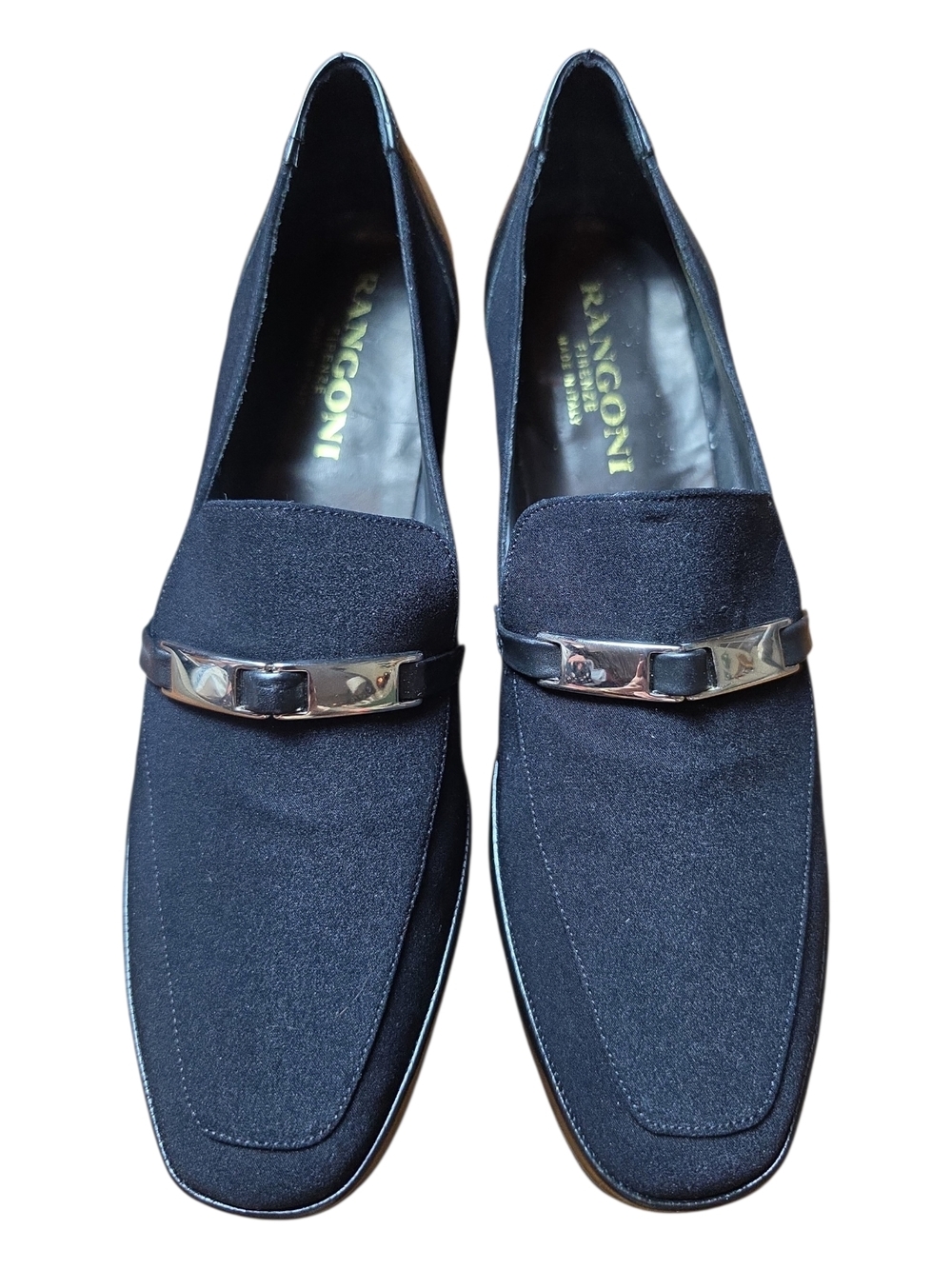 RANGONI FIRENZE | Vintage 90s Black Fabric Loafers Made in Italy Silver Bit‎ | 9